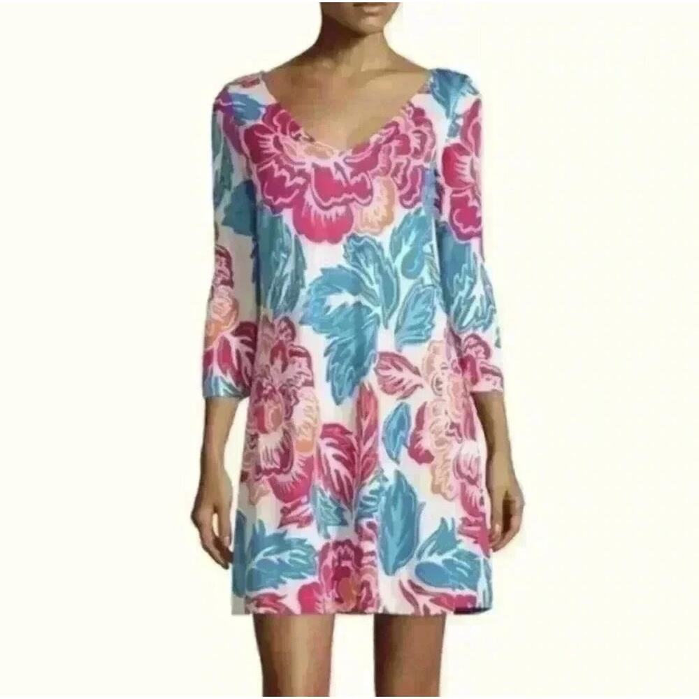 Diane Von Furstenberg Dress Womens 10 Multicolor Floral Silk Jersey Shift Mini